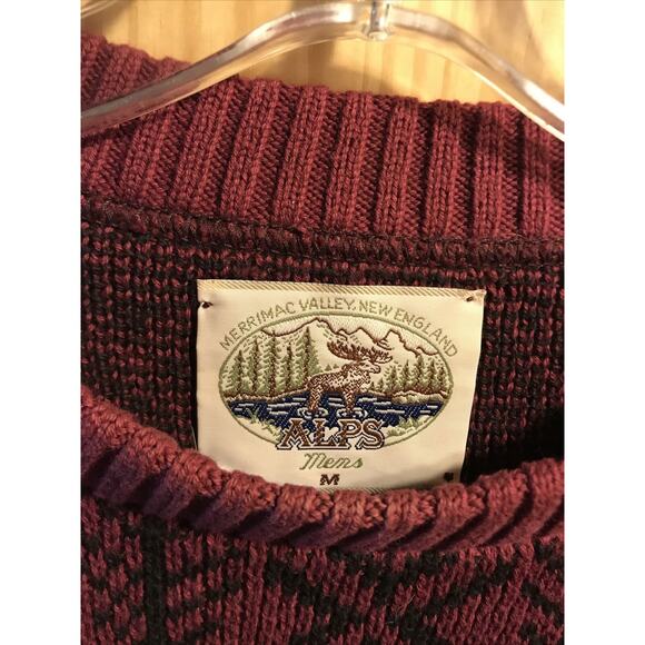 Alps Vintage Men’s M Red Geometric Long Sleeve Pullover Cotton Sweater - Picture 14 of 16